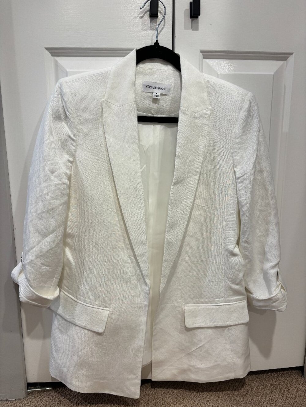 Calvin Klein White Linen/Rayon Blazer Size 8